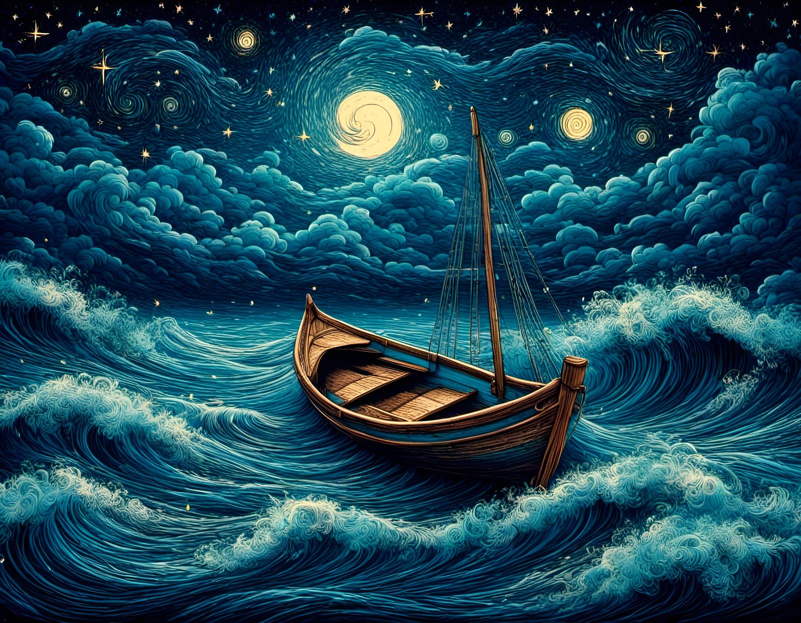 Boats Under Starry Night Sky Digital Art