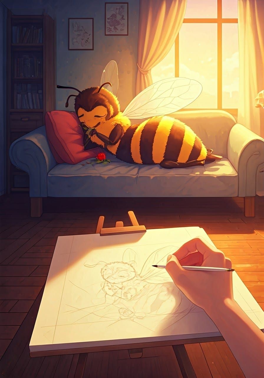 Dreamy Anime Bee in Soft Pastel Hues