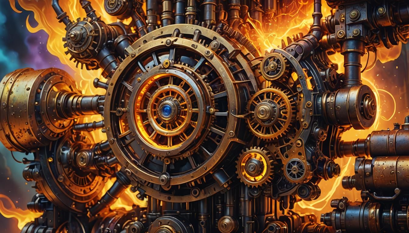 Steampunk Engine Melts in Psychedelic Explosion