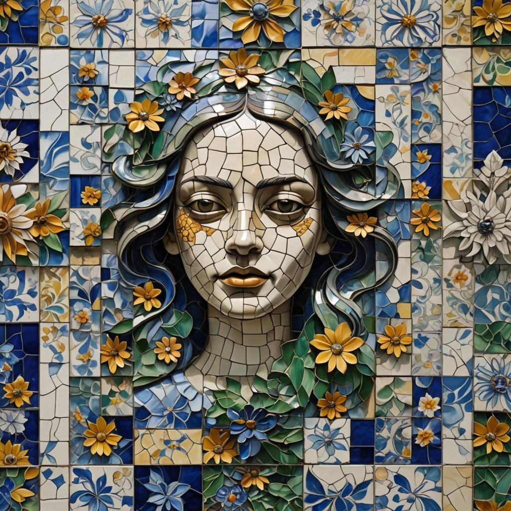 Azulejo Tiles Converge to Create a Face