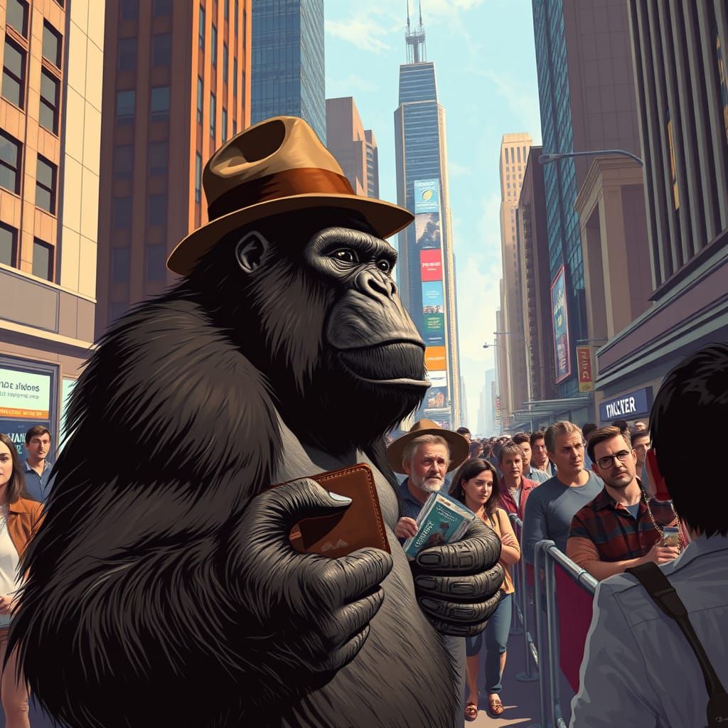 King Kong in a Futuristic City Queue