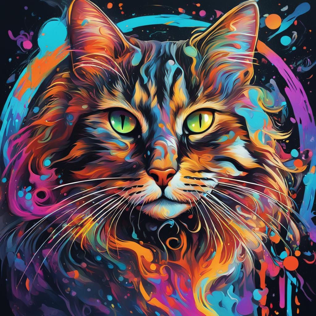 Colorful Graffiti Cat in Street Art Style
