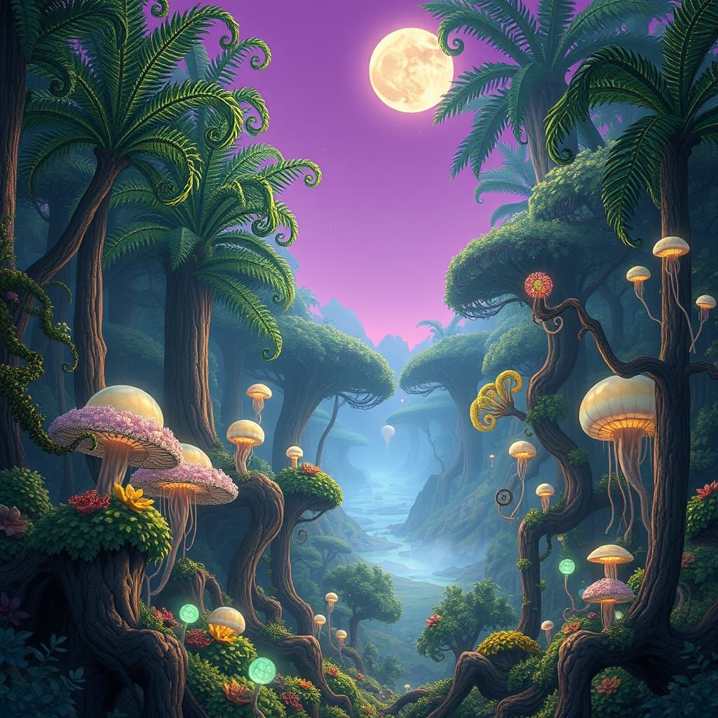 Enchanted Otherworldly Forests in Vibrant, Dreamlike Style