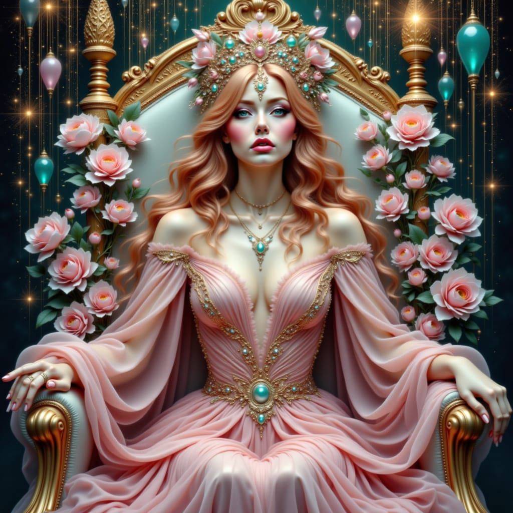 Celestial Empress with Rose Gold Hair in Precisionist Style