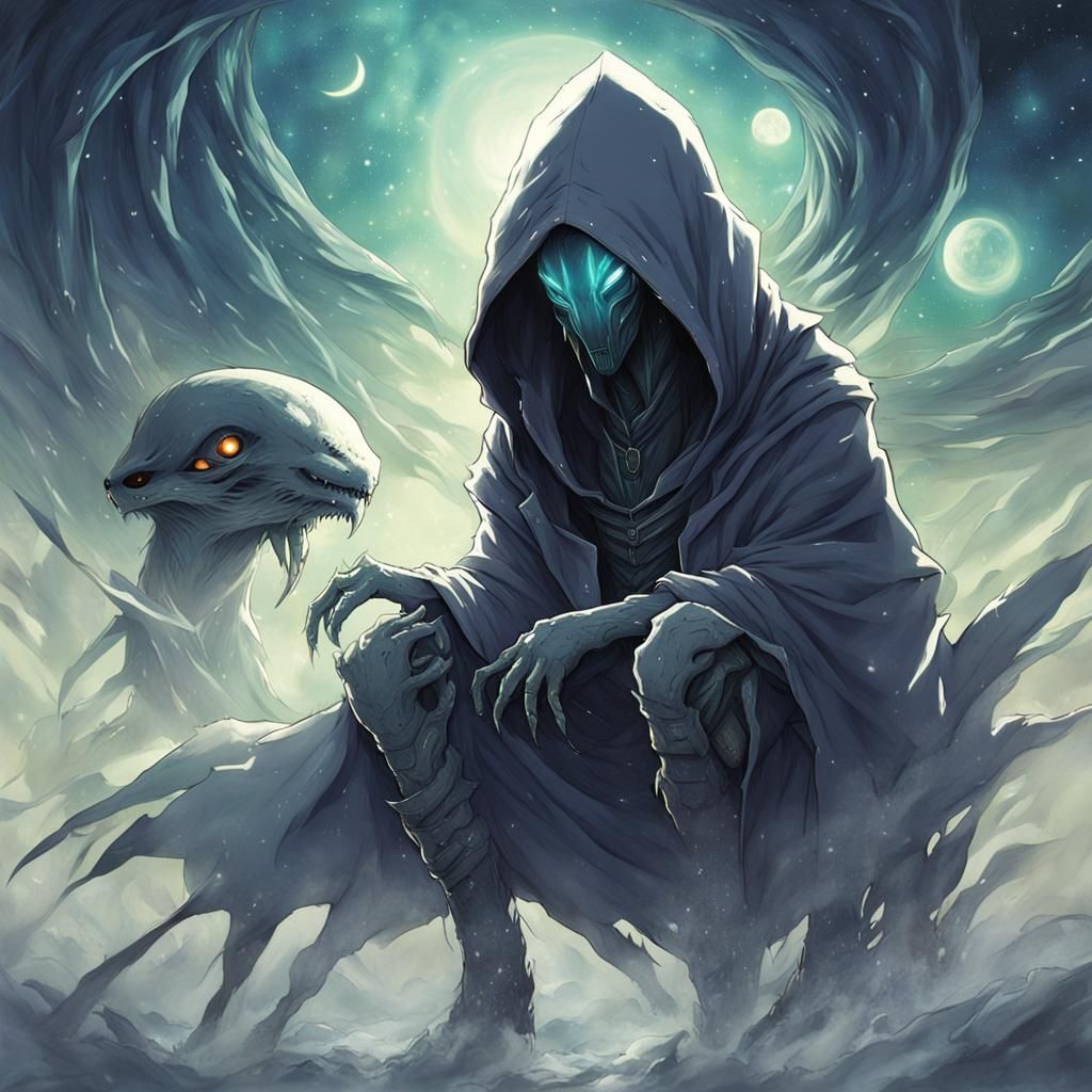 Hooded Alien Creature in Anime Style