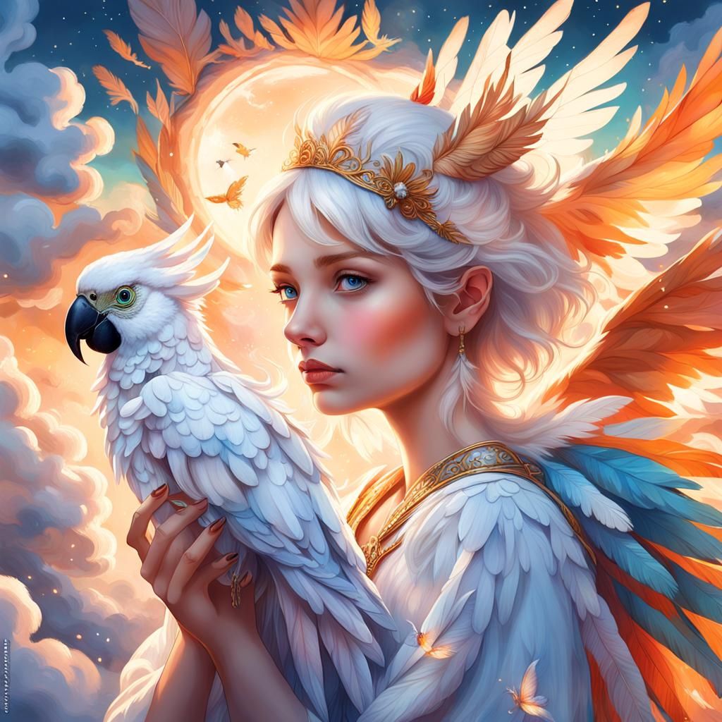 Fairy and Cockatoo Fantasy Art Portrait