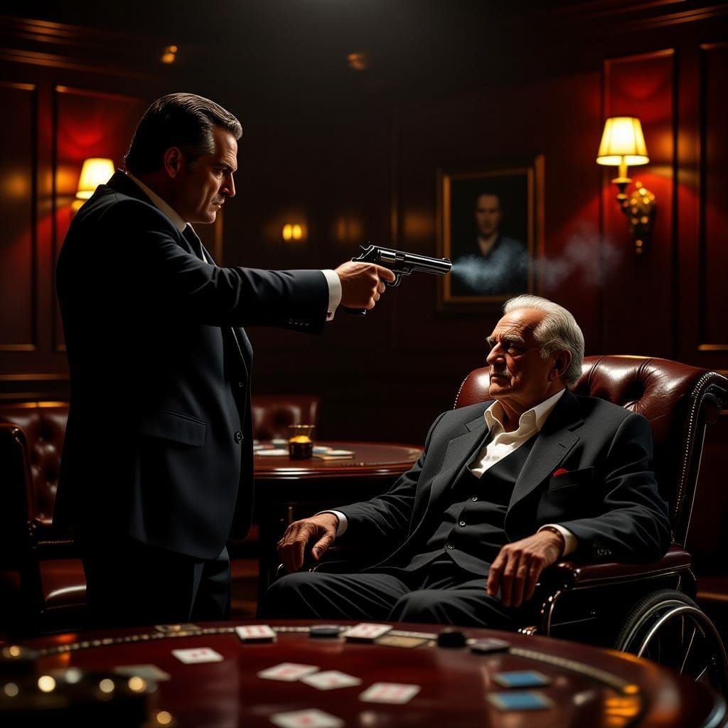 Mafia Boss Aims Pistol at Elderly Man in Wheelchair