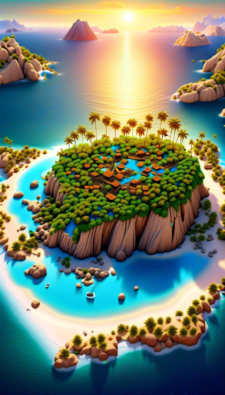 Floating Paradise Island at Sunset: Digital Matte Painting