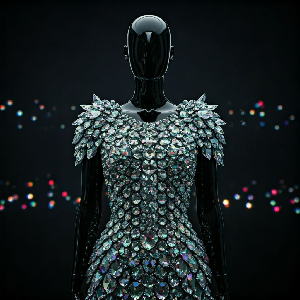 Hyper-Realistic Mannequin in Crystal Gown with Prismatic Lig...
