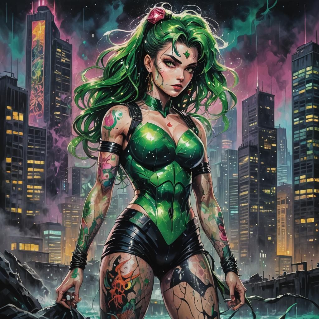 Super Saiyan Sailor Jupiter in Graffiti Cityscape