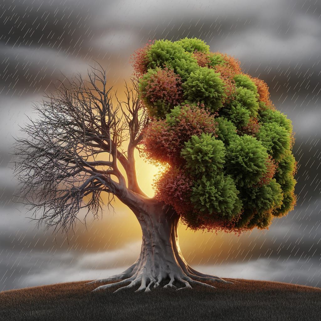 Tree of Life and Decay: A 3D Rendered Metaphor