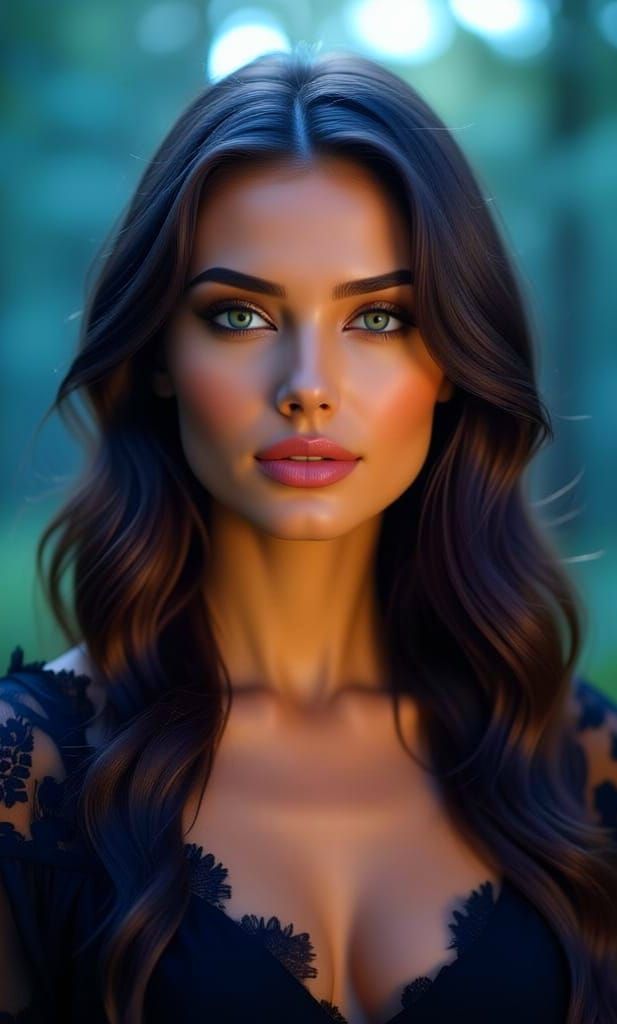 Gothic Woman Portrait in Moonlit Forest