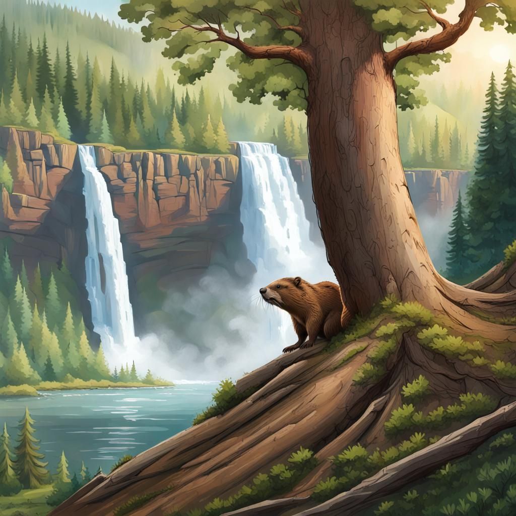 Beaver and Waterfall