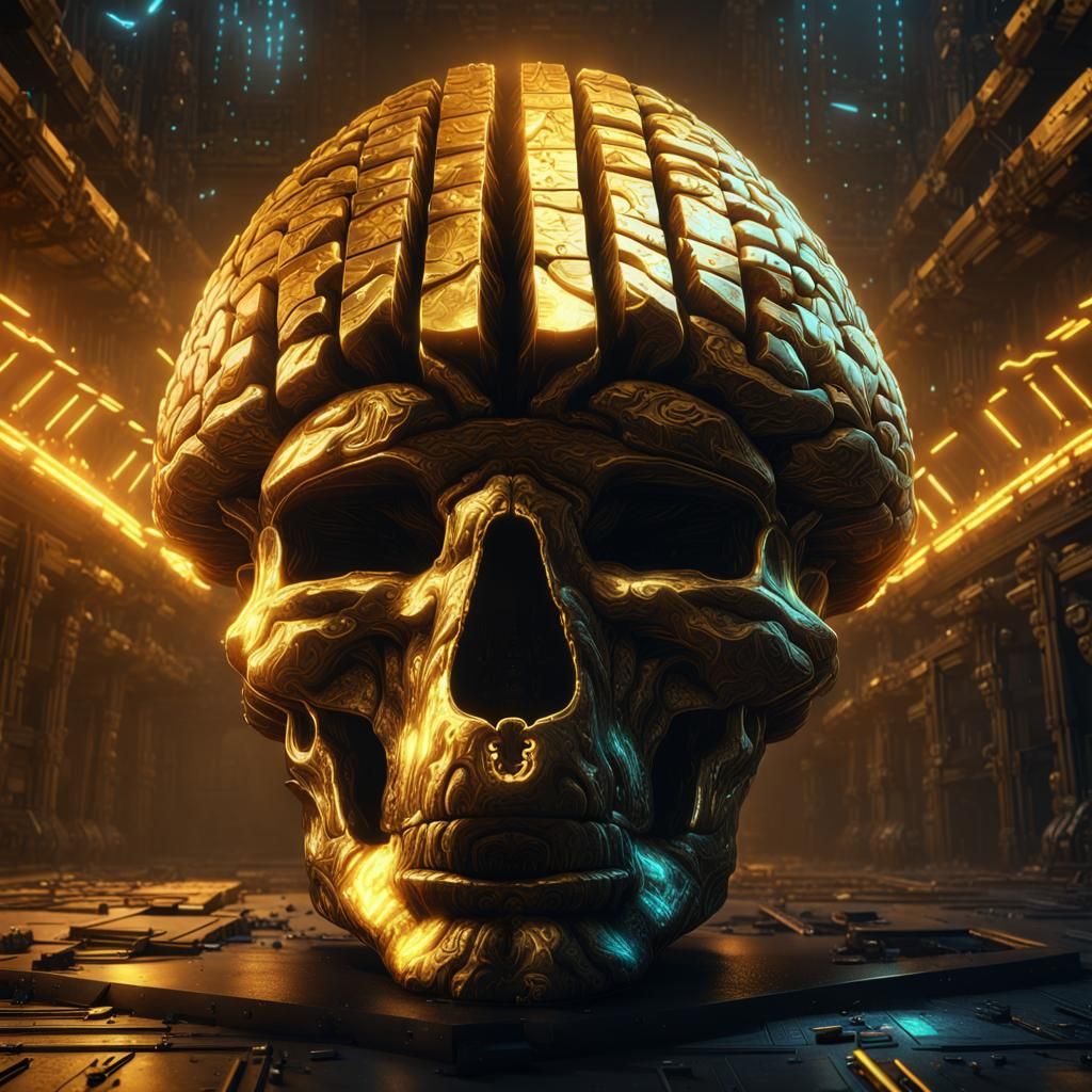 Golden Brain Emerges in Cyberpunk Style