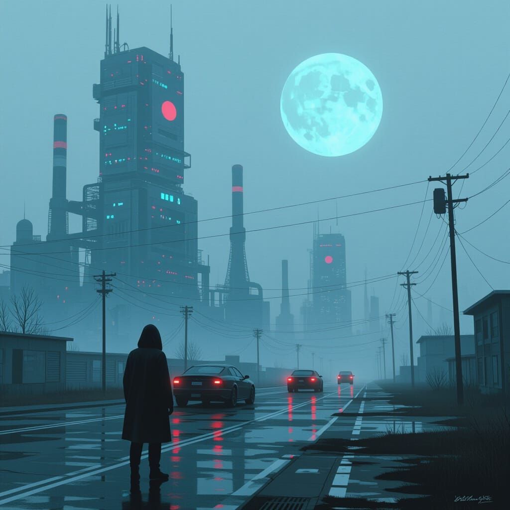 Dreamlike Dystopian Scene in Modern Digital Art Style