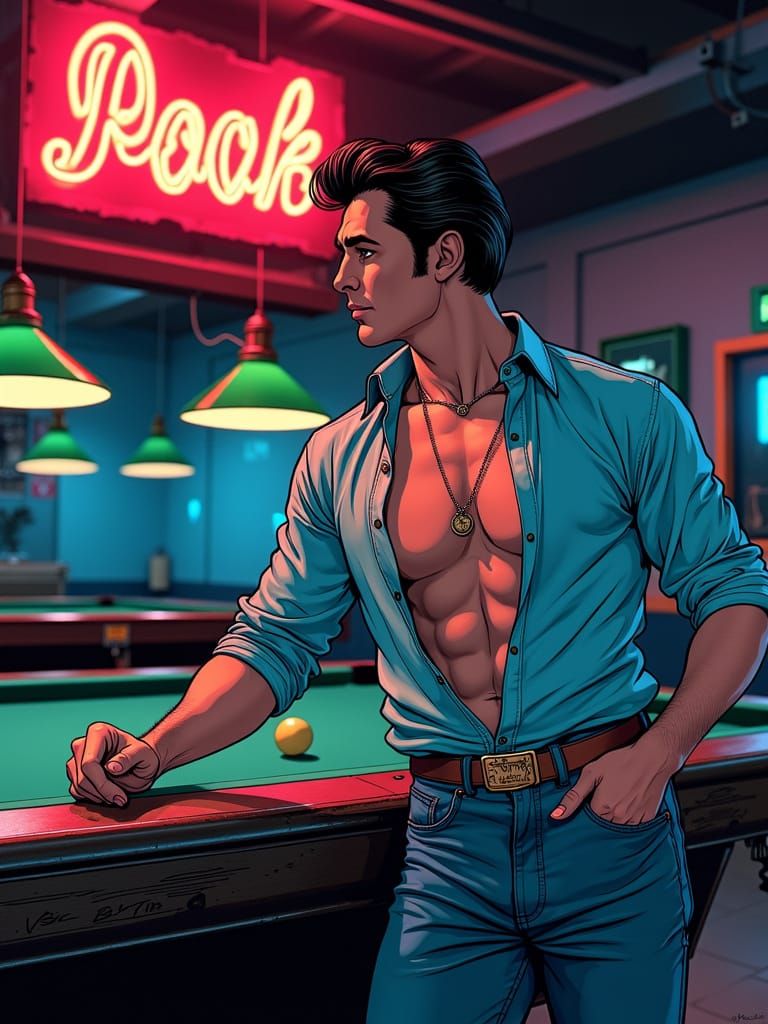 1970s Pool Hall Lothario in Noir Style