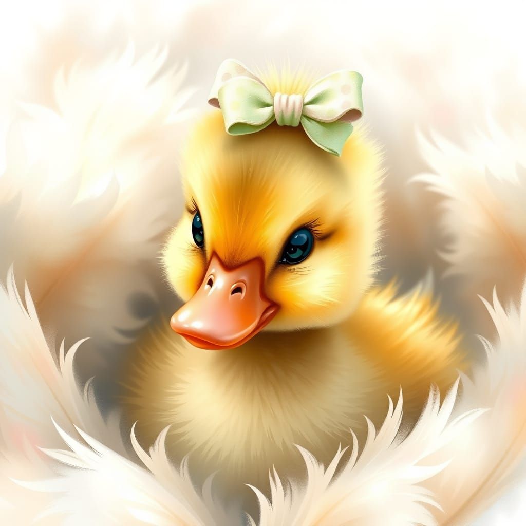 Adorable Duckling with Bow: Watercolor Digital Art