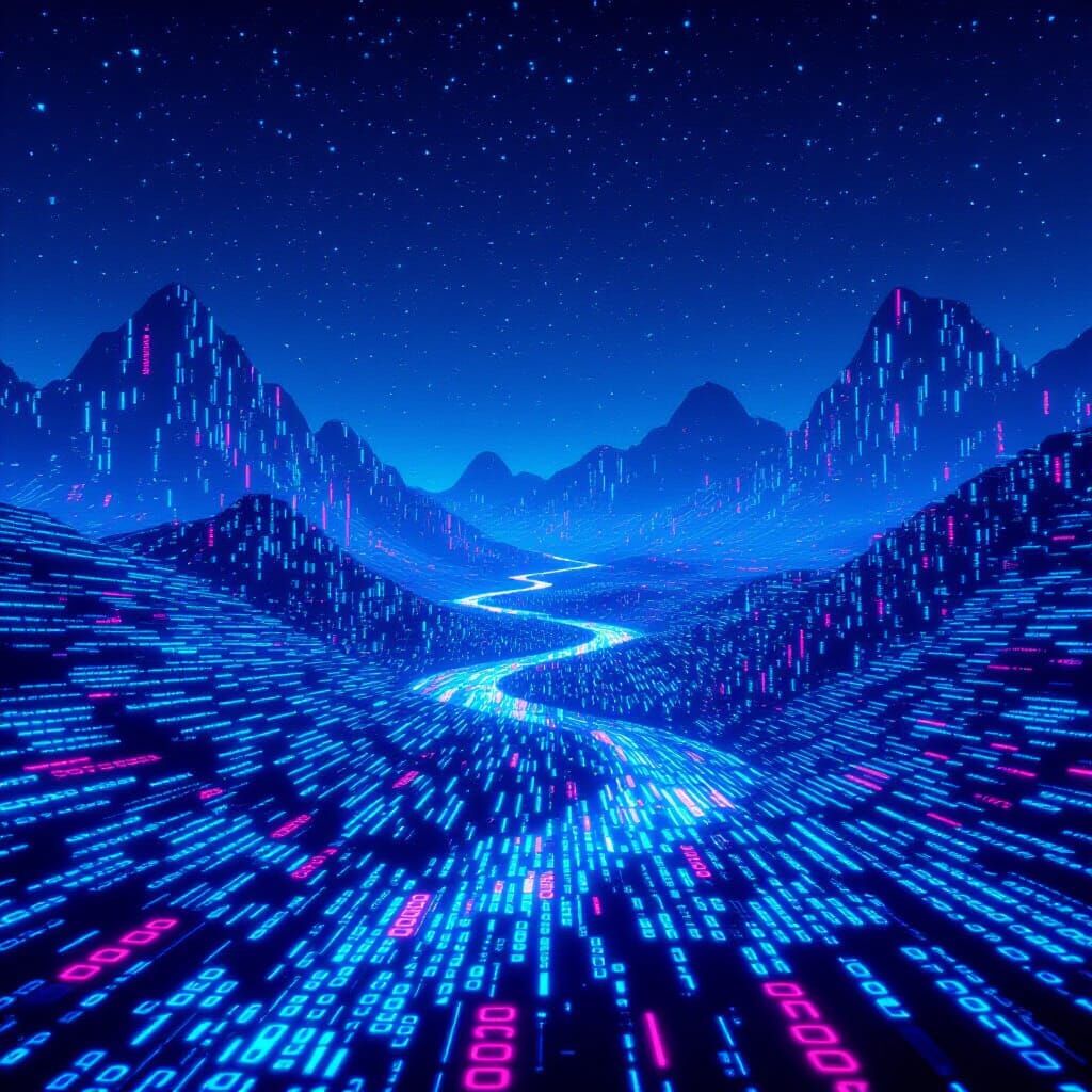 Surreal Binary Code Landscape with Digital Constellations