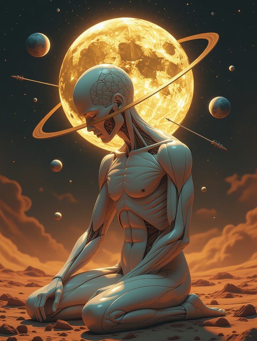 Human Figure in Cosmic Despair, in Hyper-Realistic Surreal D...