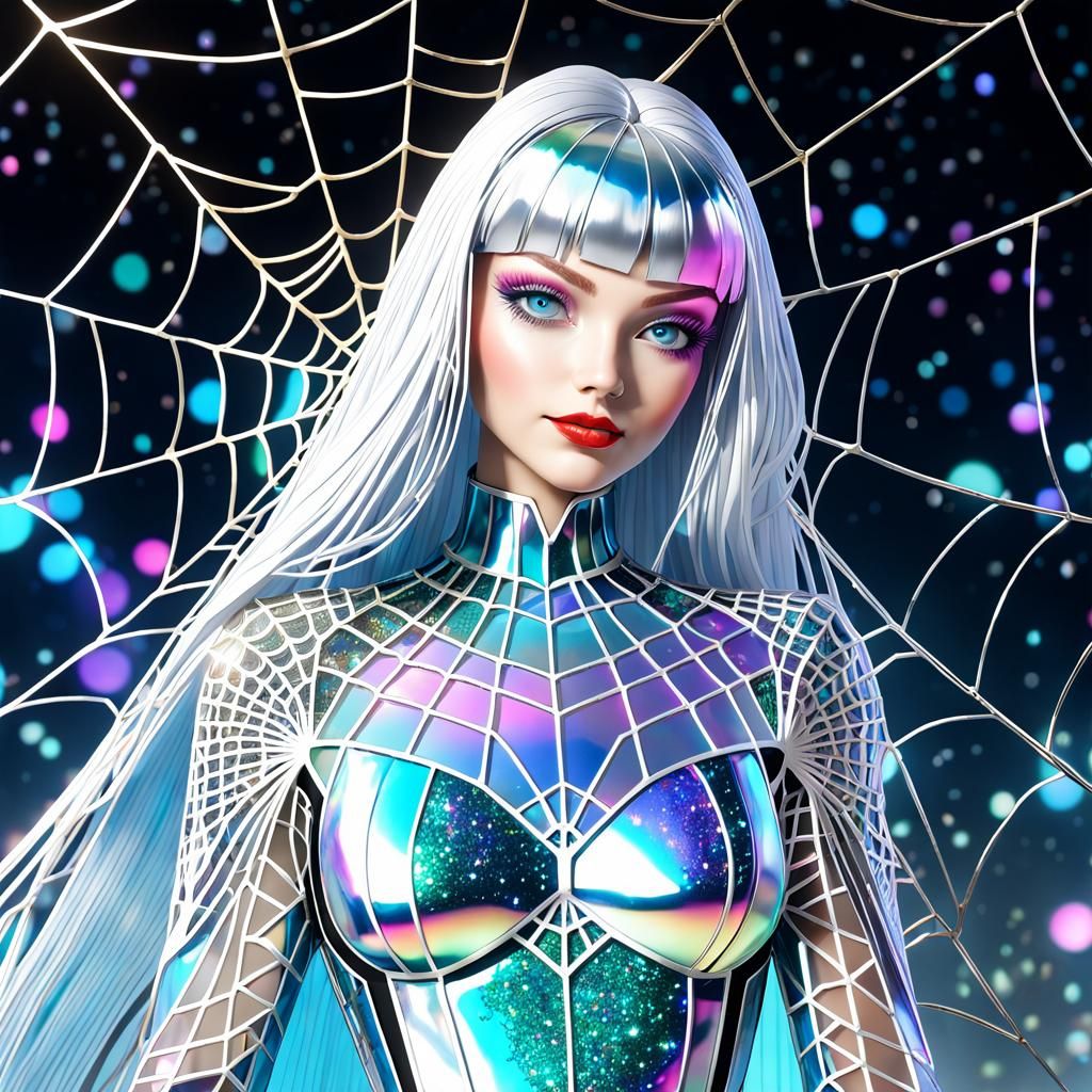 Silver Spider-Woman with Vaporwave Web Details