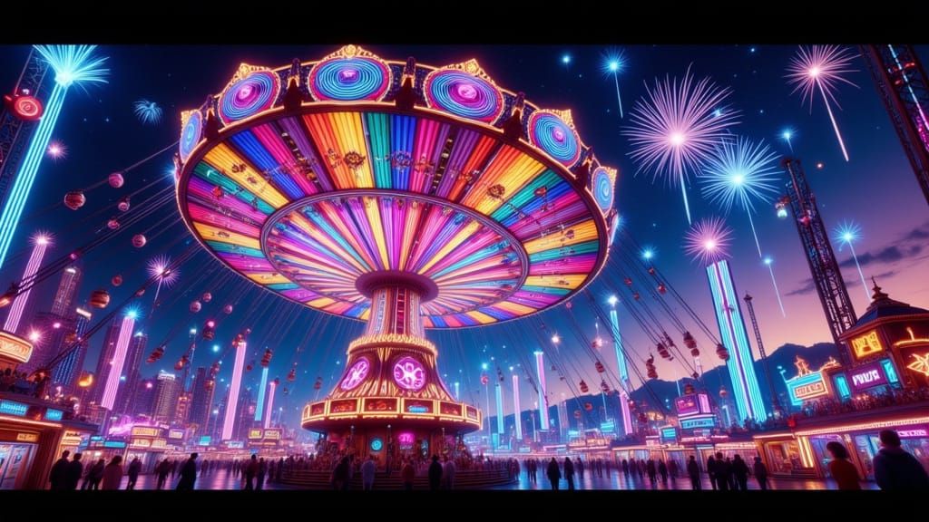 Psychedelic Swirl Art Tilt-A-Whirl in Vibrant Starry Skies