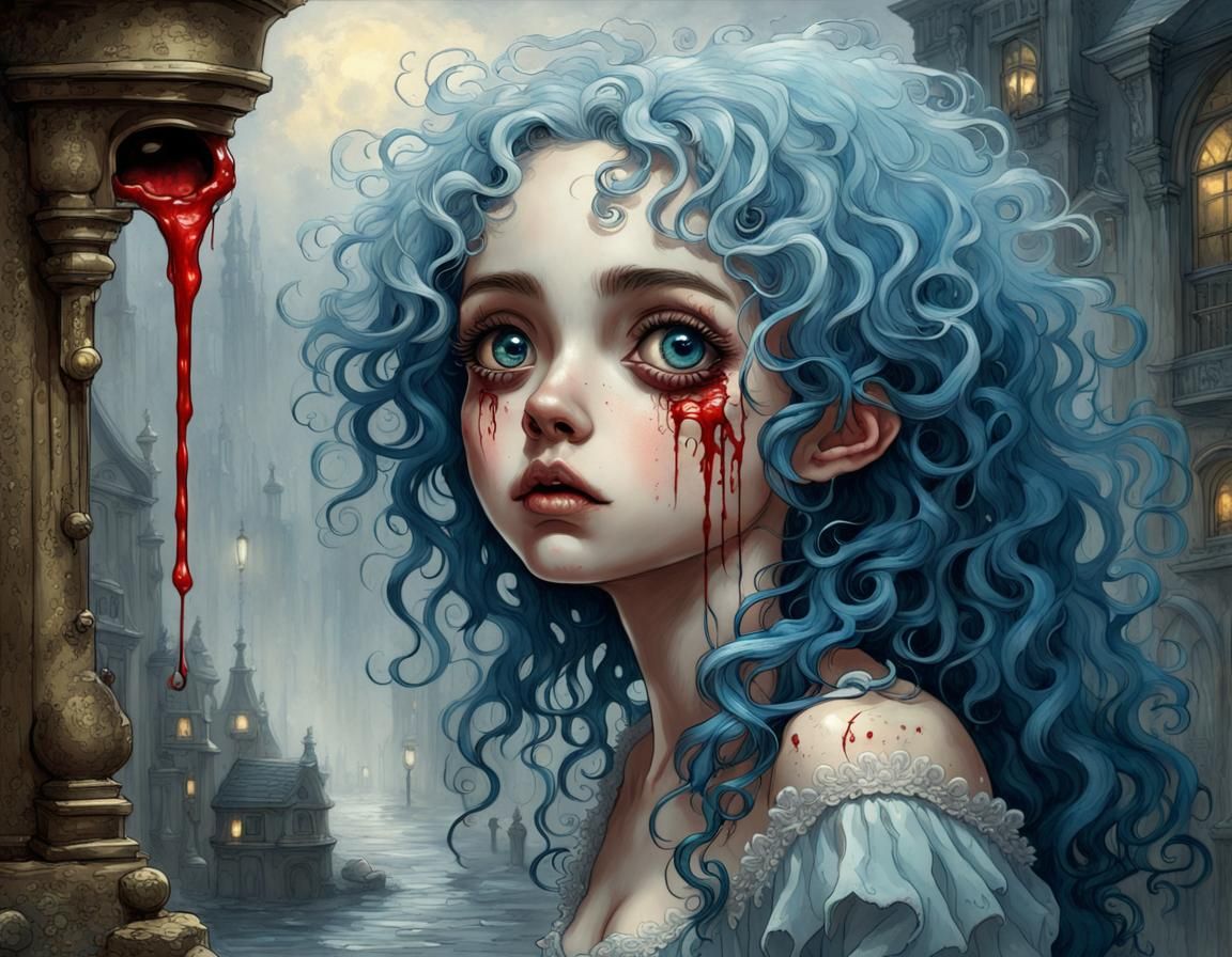 Surreal Bleeding Heart Girl in Fantasy Style