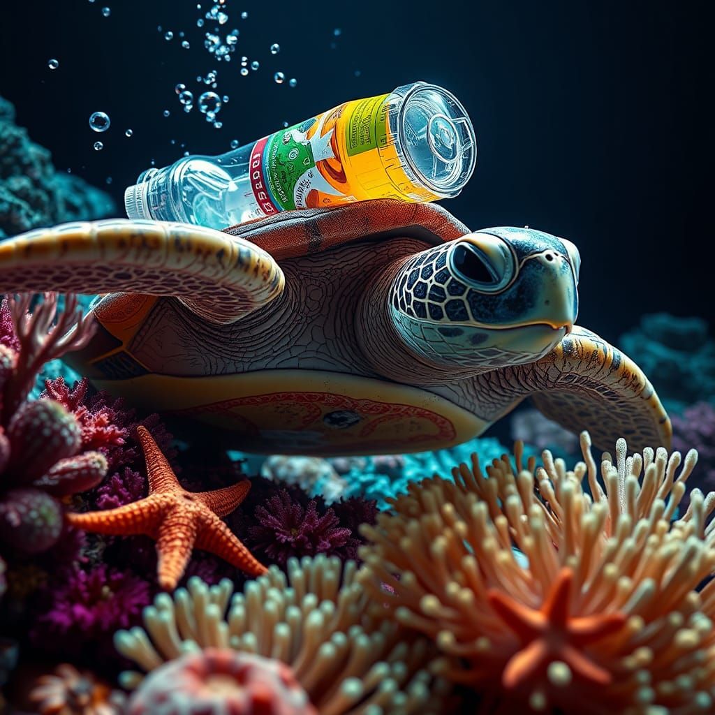 Coral Reef Marine Life with Recycled Ocean Debris