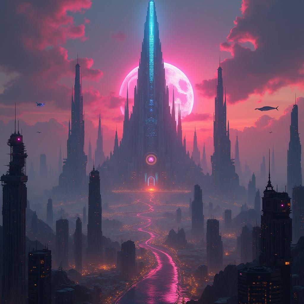 Dystopian Metropolis Under AI Surveillance: 8K Matte Paintin...