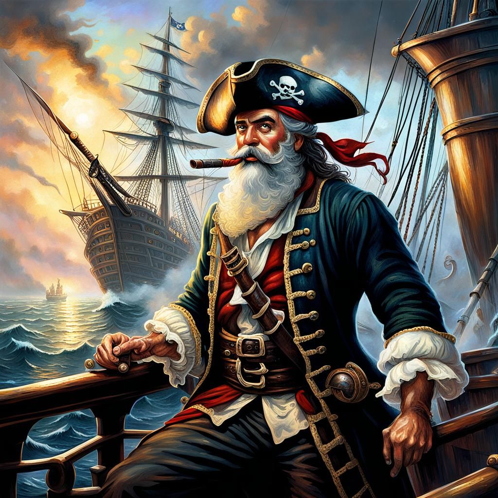 Pirate Santa on Ship in Hyperdetailed Style
