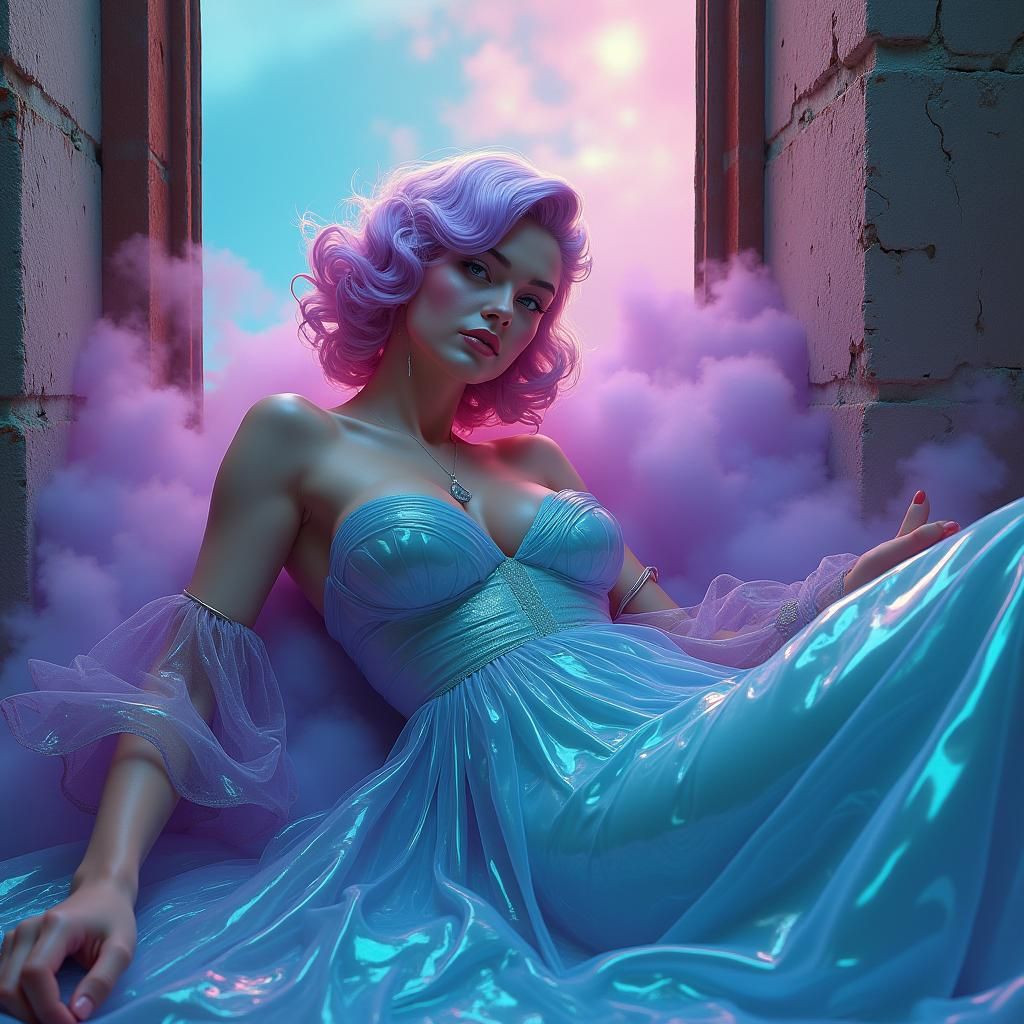 Futuristic Marilyn Monroe in Urban Cyberpunk Dreamscape