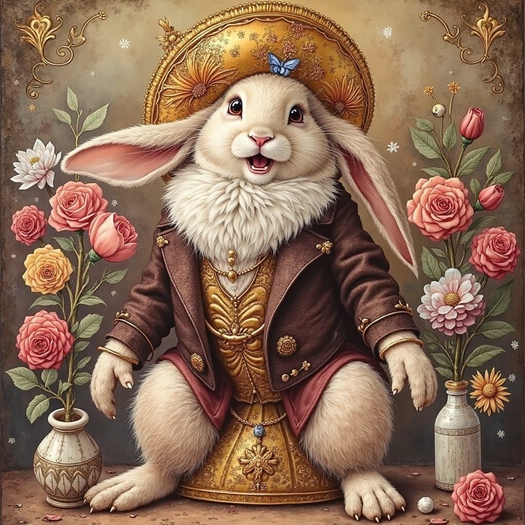 Laughing Bunny in Punk Style with Magical Lighting