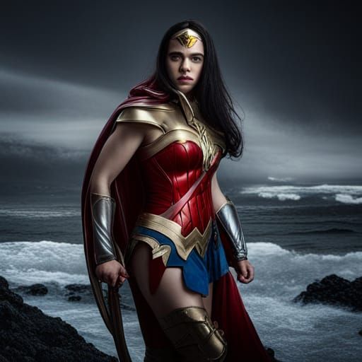Billie Eilish as Wonder Woman: Hyperrealistic DC Portrait
