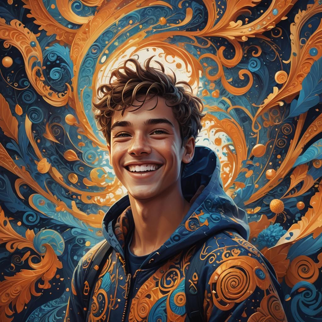 Joyful Boy Portrait in Detailed Digital Painting Style