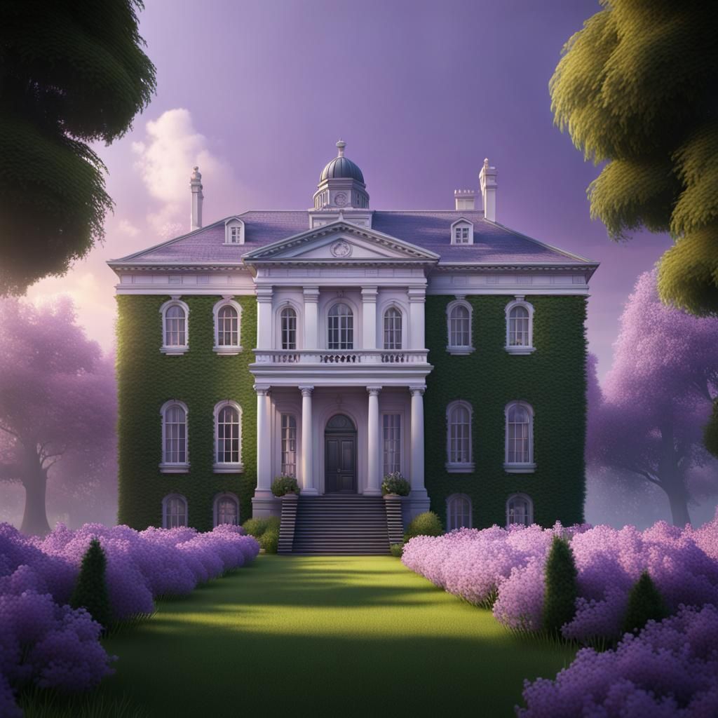 Georgian Mansion Under Lilac Sky: Matte Painting