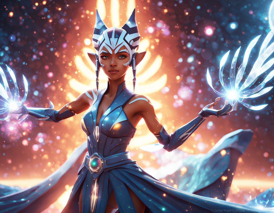 Ethereal Togruta Goddess in Vibrant Cosmic Art