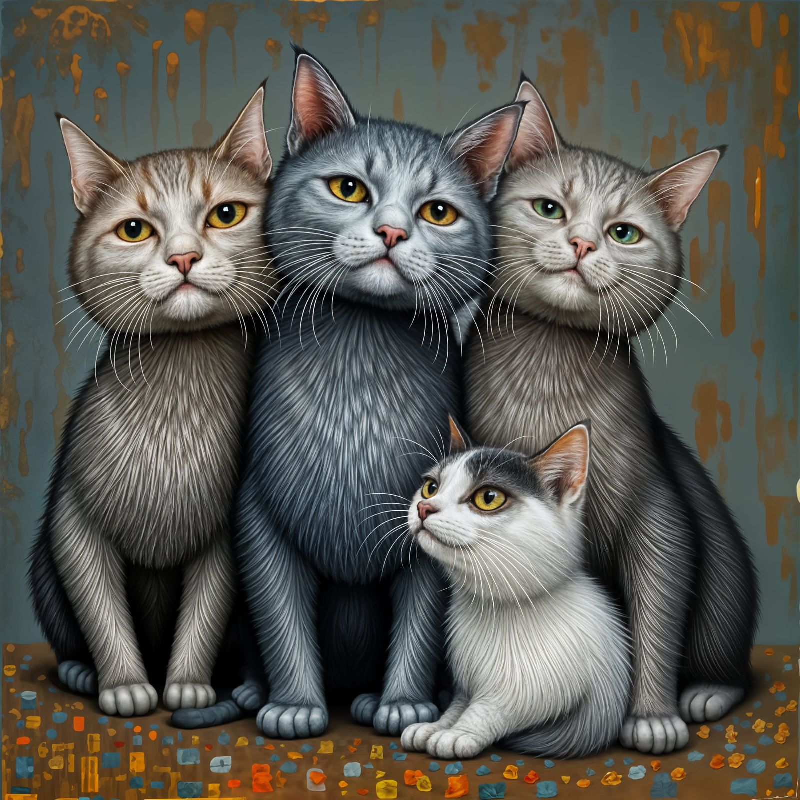 Family Portrait of Affectionate Gray Cats