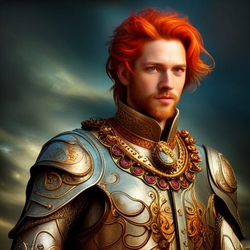 Red-Haired Knight with Green Eyes in HDR