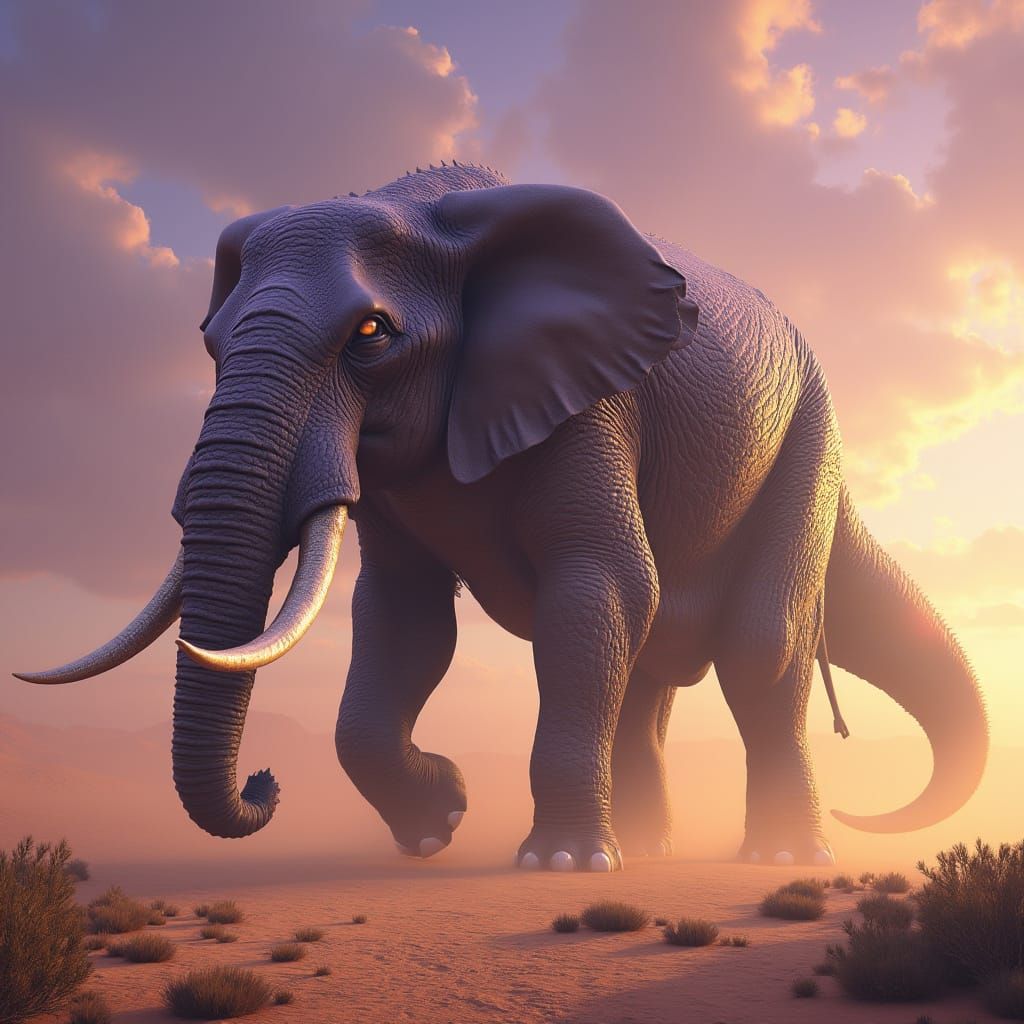 Colossal Crocodile-Elephant Hybrid in Dark Fantasy Desert