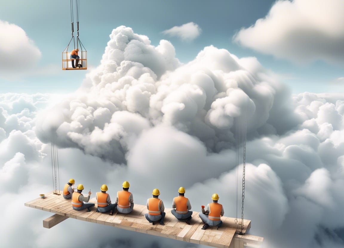 Cloudy Construction Workers Lunching on Cloud Girder