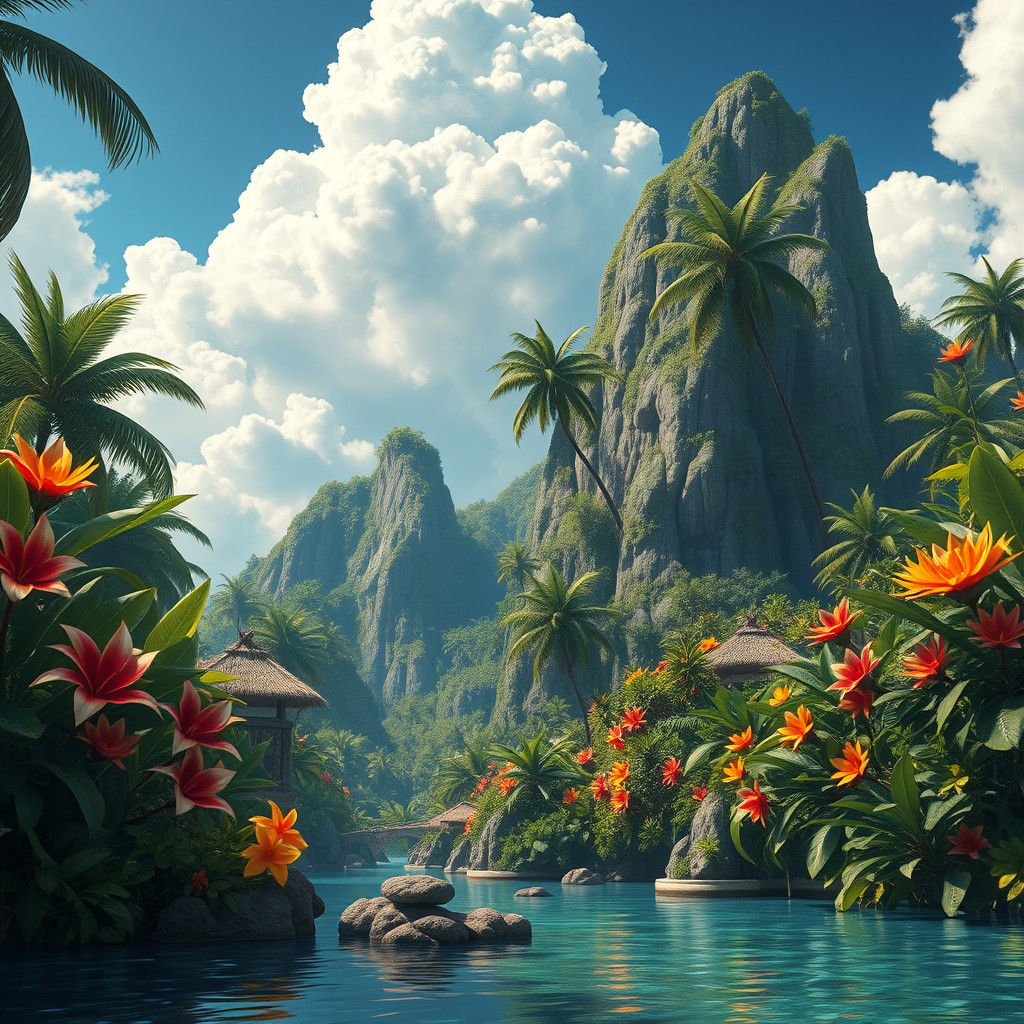 Vintage Tropical Island Paradise Matte Painting