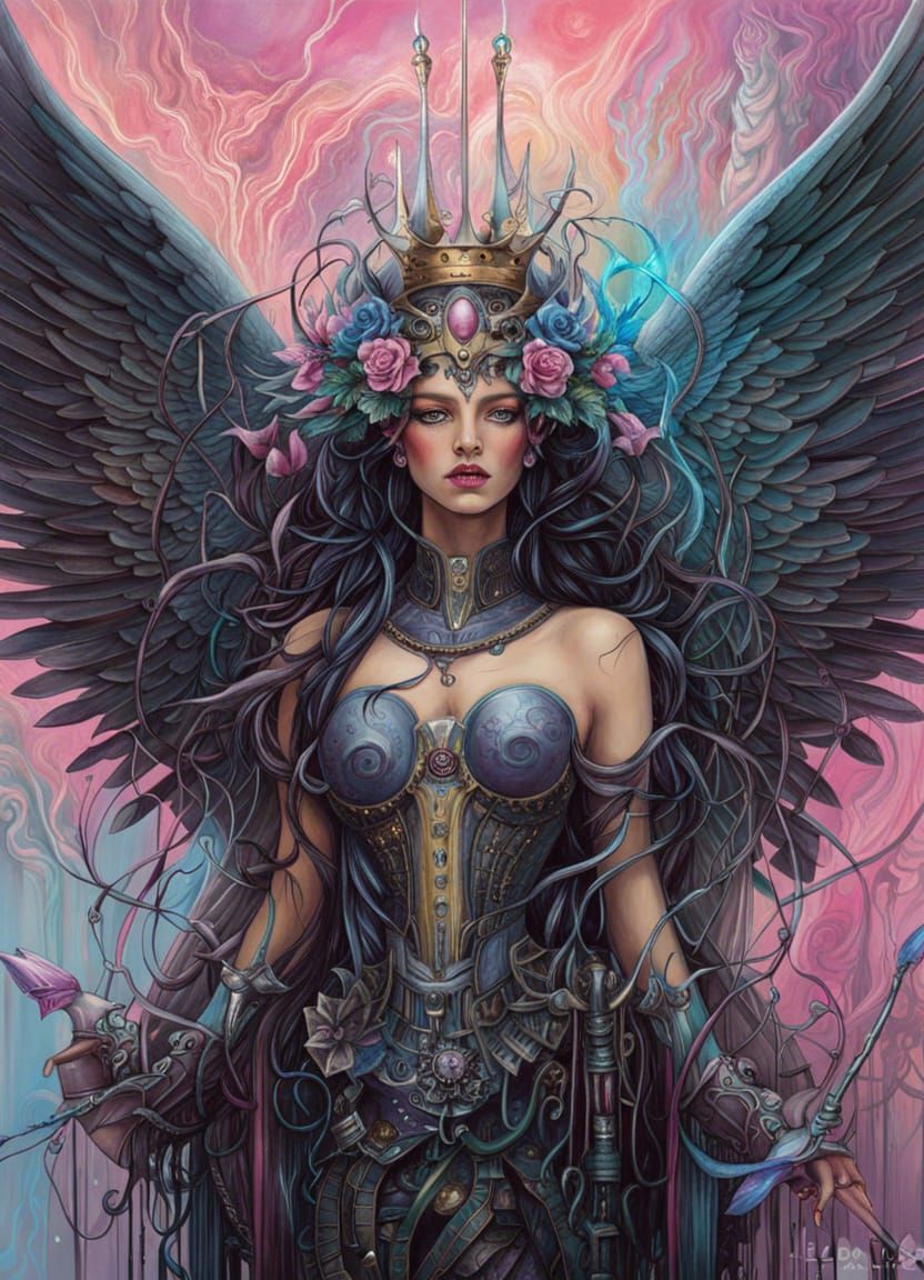 Cyberpunk Angel Android in Pastel Gore Style