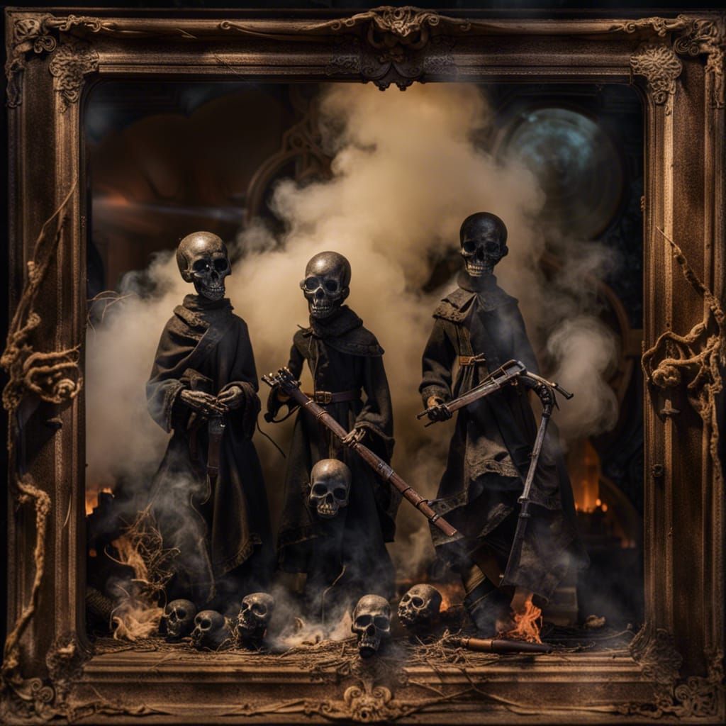 Macabre Figures Emerge from Fire Smoke