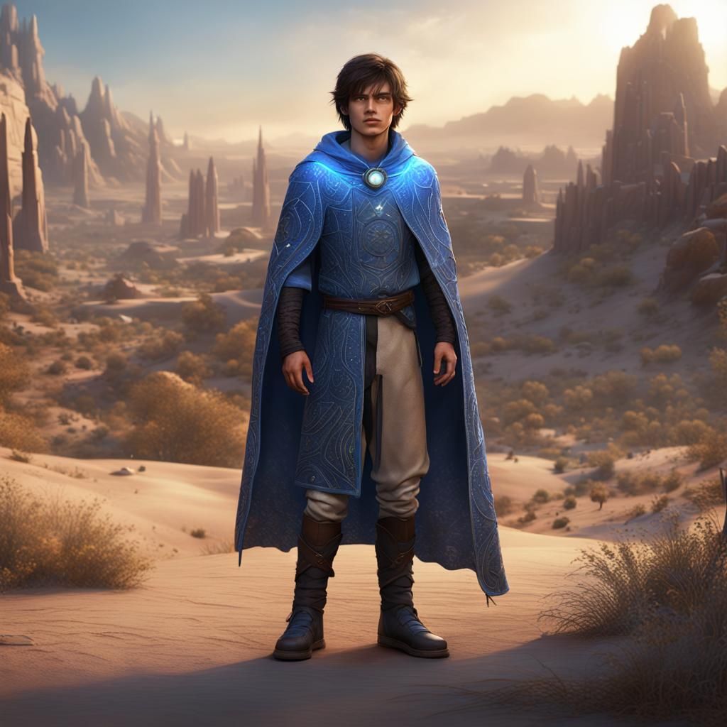 Boy with Star Cloak in Desert City