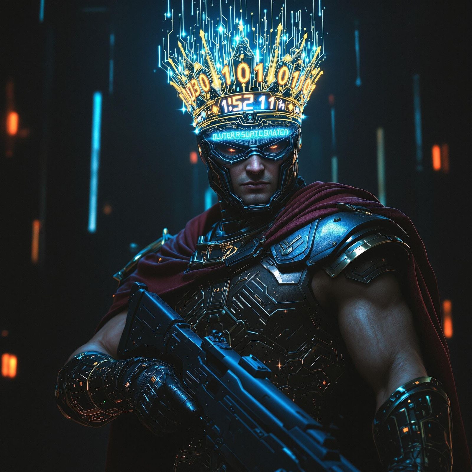 Futuristic Roman Warrior in Cyberpunk Style