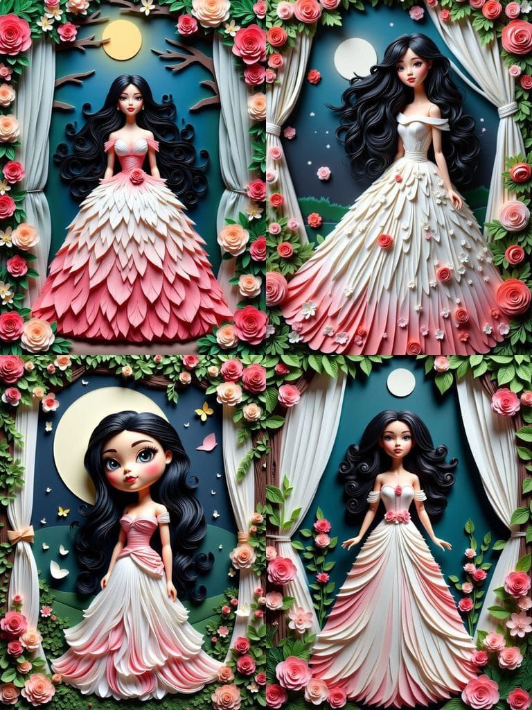 Paper Quilling Doll in Moonlit Garden Ballgown