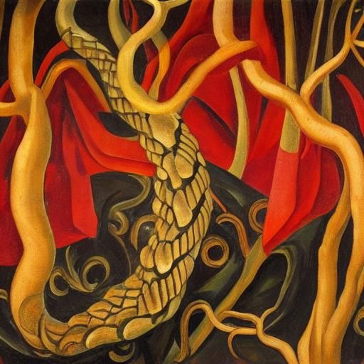 Serpent Emerges from Dark Forest in Baroque Style