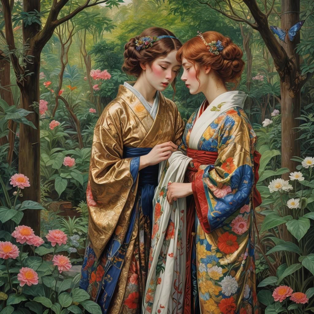 Art by Goyo Hashiguchi, Takabatake Kasho, William Holman Hunt, John Everett Millais, Dante Gabriel Rossetti, fusion of T...