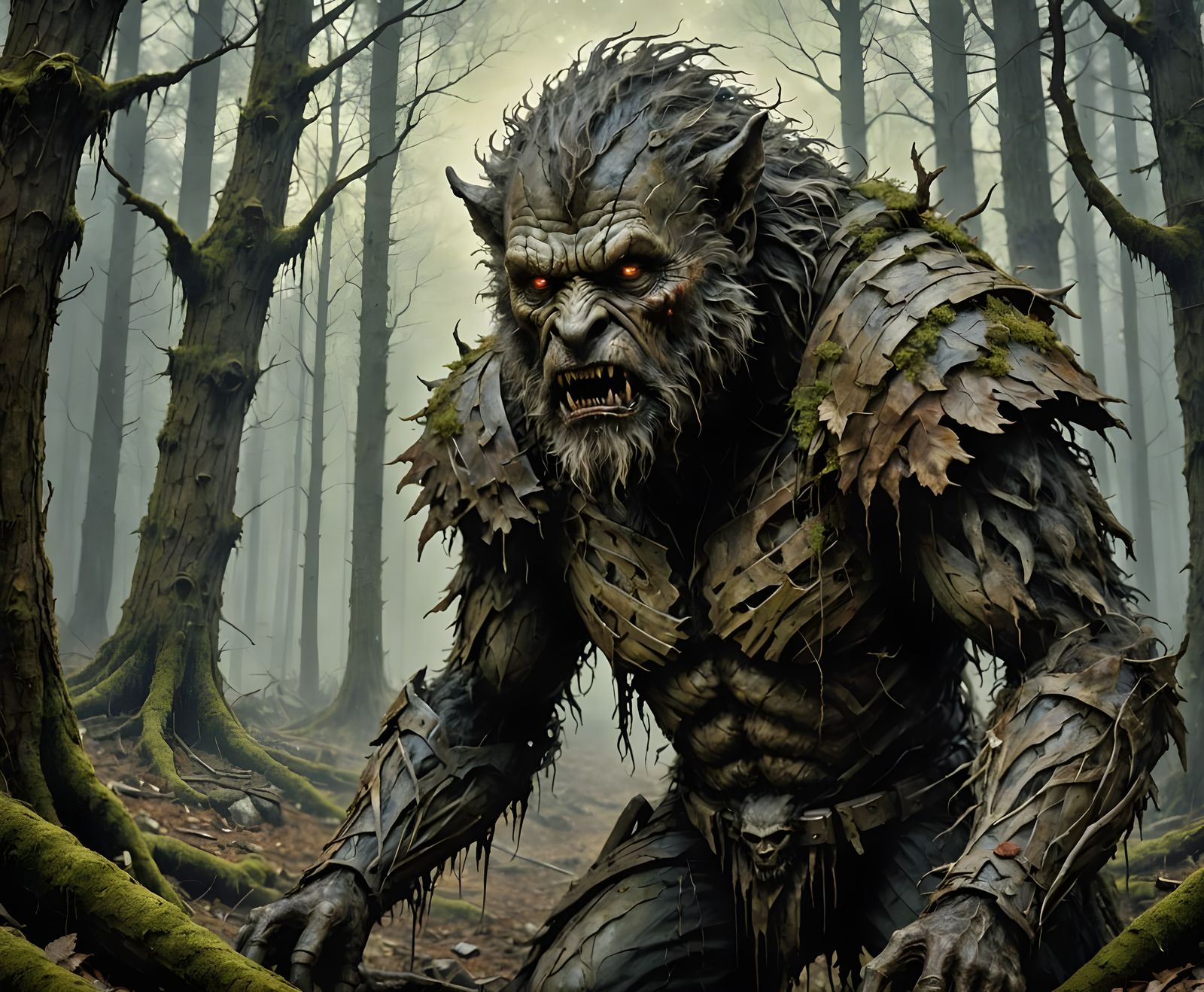 Elegant Wolfman in Dark Forest