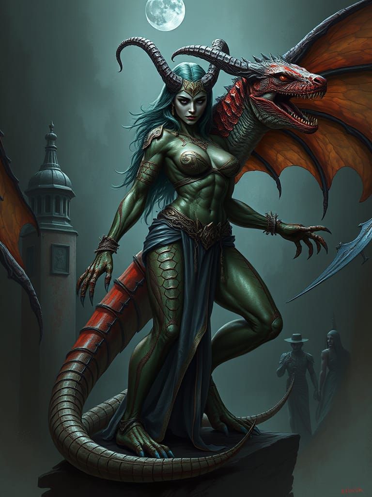 Demon Woman Chimera: Half-Lizard Fantasy Art