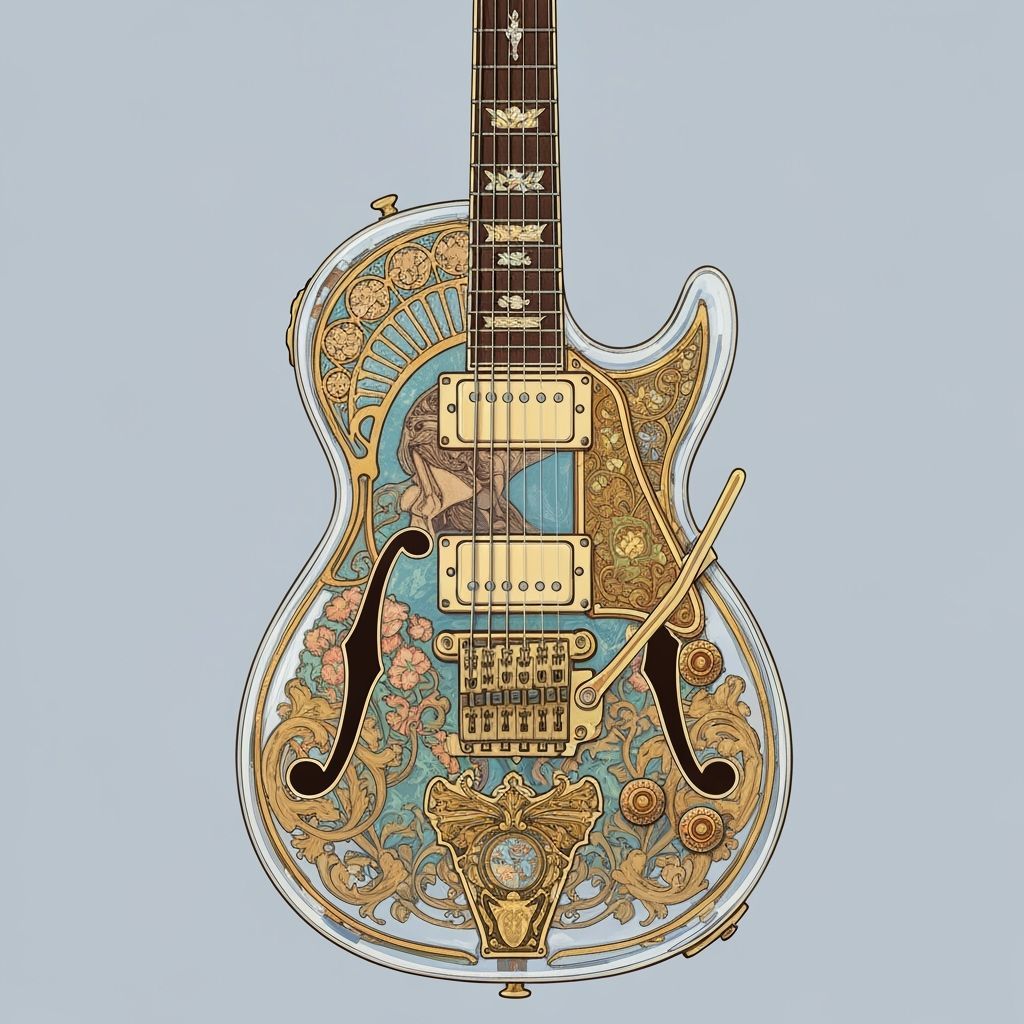 Transparent Guitar with Gold Decoration in Art Nouveau Style